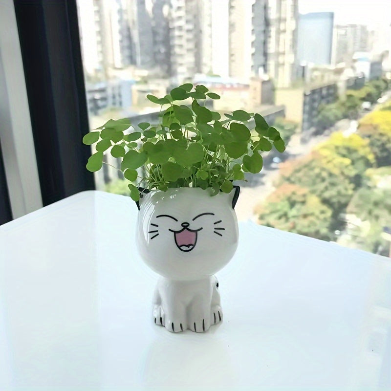 Mini Cartoon Cat Ceramic Flower Pot for Desktop Indoor Outdoor Decor