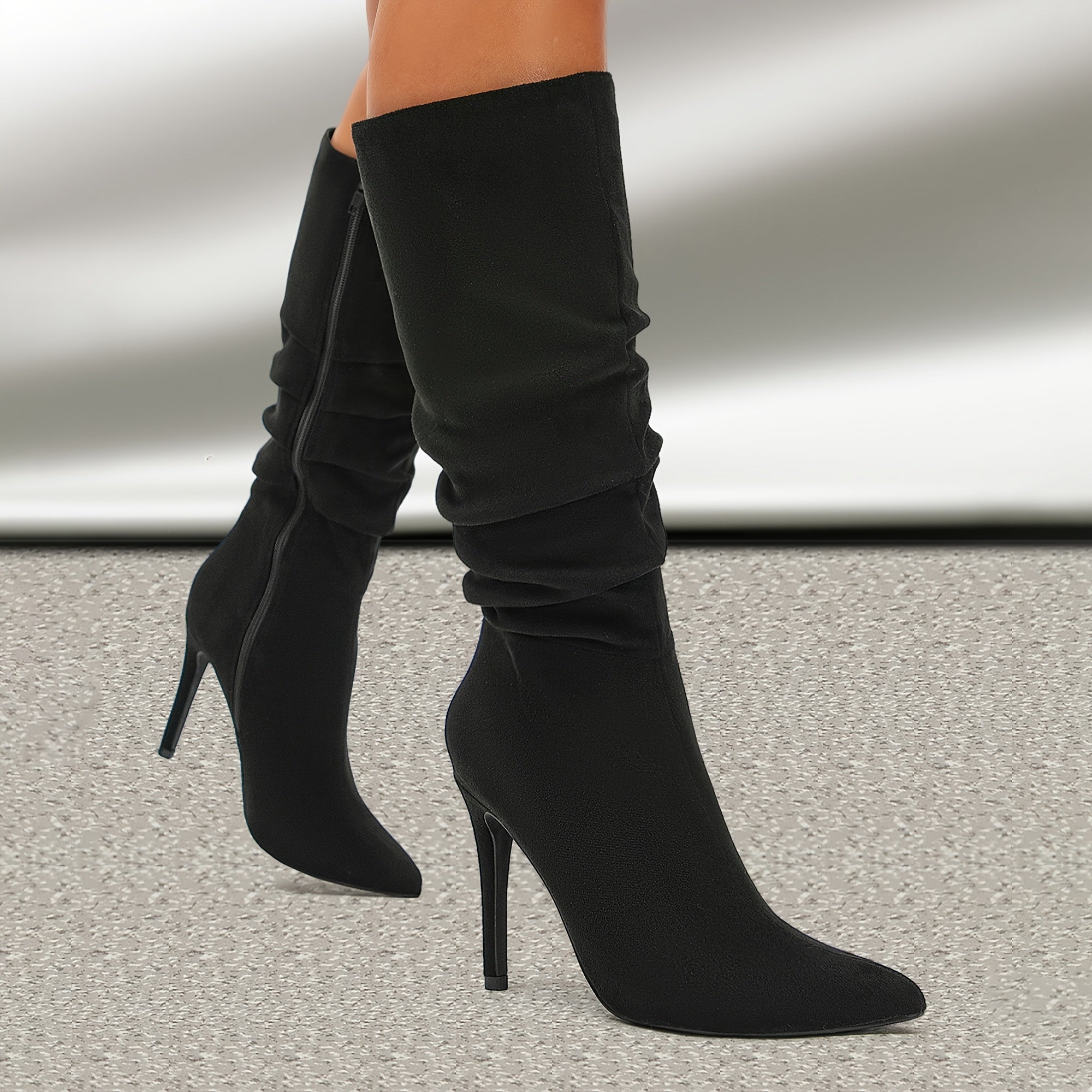 Women’s Western Style Cover Mid-Calf Boots with Pointed Toe for Fall Winter