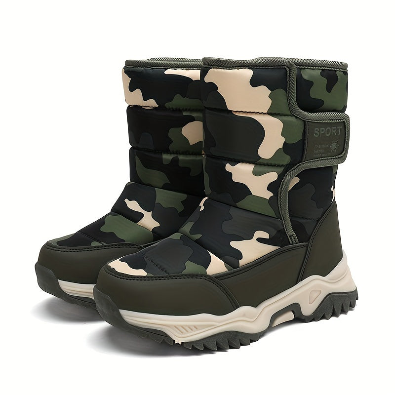 Kids Winter Boots Waterproof Non-Slip High Top Camo Pattern for Boys and Girls