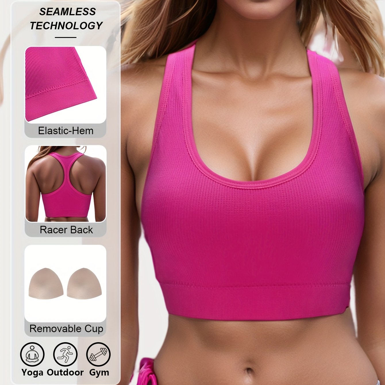 Lianshengfa yuqori elastik sport brassi intensiv mashg'ulotlar uchun, tikuvsiz va zarbaga chidamli, nafas olish uchun poyabzal dizayni bilan.