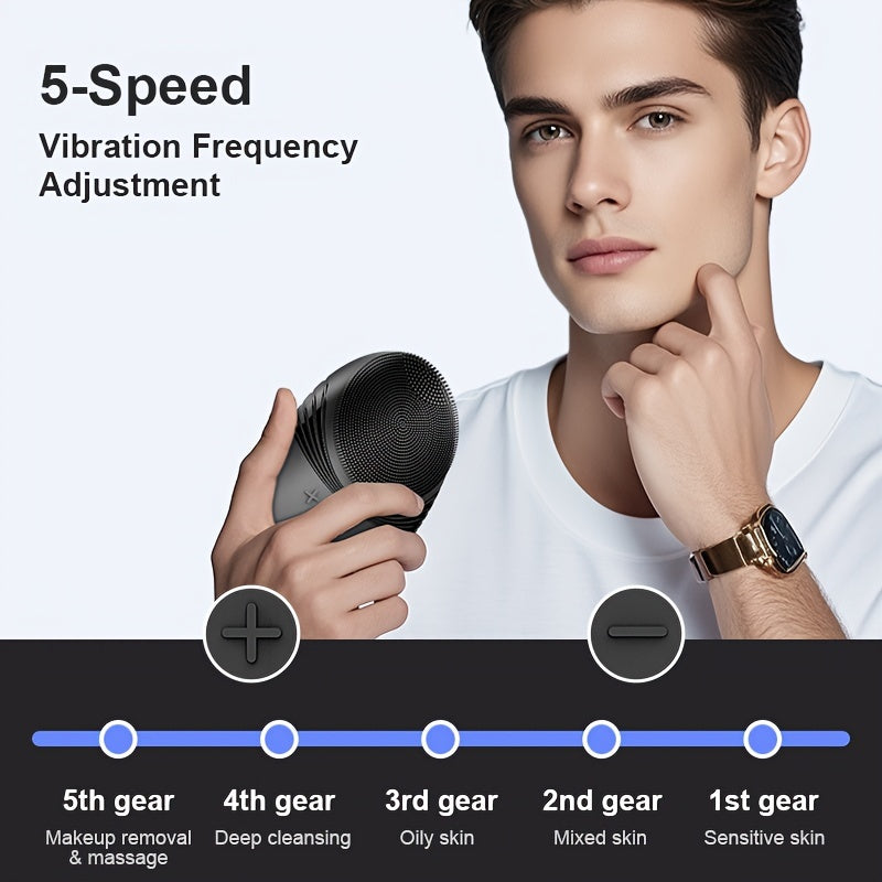 Электрическая силиконовая щетка для умывания лица с мягким отшелушиванием и массажем 5 уровней