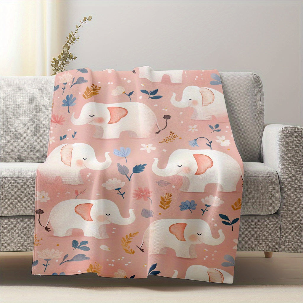 Elephant Print Flannel Throw Blanket Lightweight Plush Sofa Blanket for All Seasons