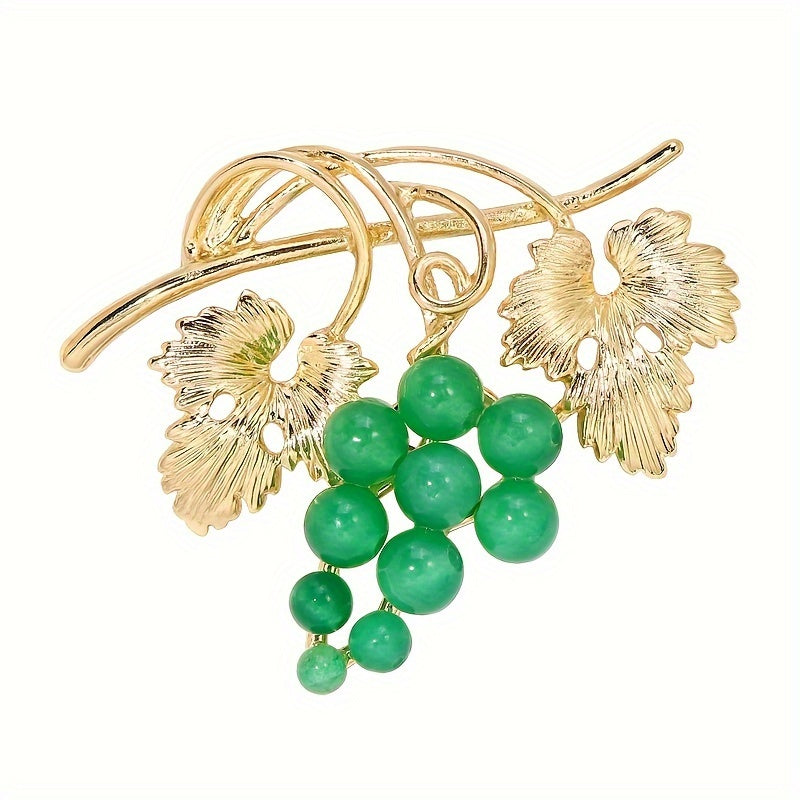 Green Grape Brooch and Stud Earrings Set Alloy Rhinestone Plant Fruit Design for Dresses and Sweaters