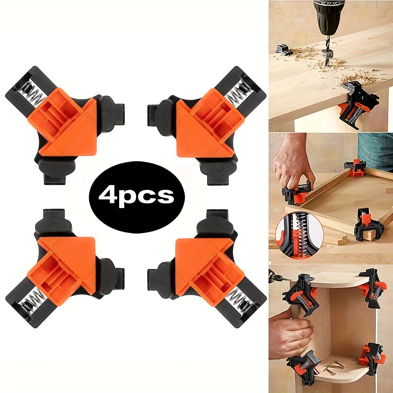 4 Pcs 90° Right Angle Woodworking Clamps Plastic Black Red Secure Project Tools