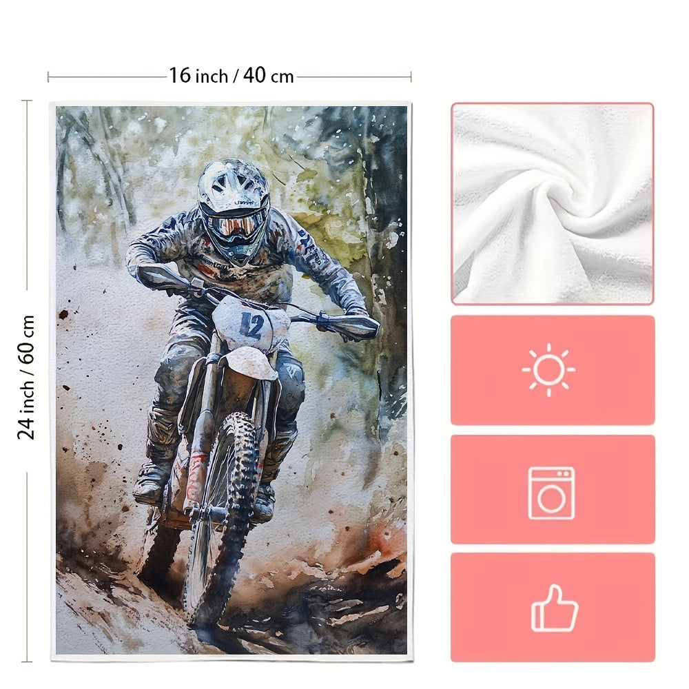 Set of 2 Ultra Soft Kitchen Towels Enduro Bike Rider Design 40x60cm Absorbent