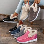 Ayollar uchun qishda kiyinadigan slip-on platform botinkalari, sun'iy jun bilan qoplangan va tormozsiz tagliklar bilan