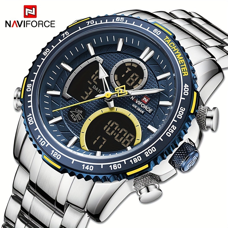Reloj de pulsera para hombre de acero inoxidable con visión nocturna, múltiples esferas y pantalla de fecha
