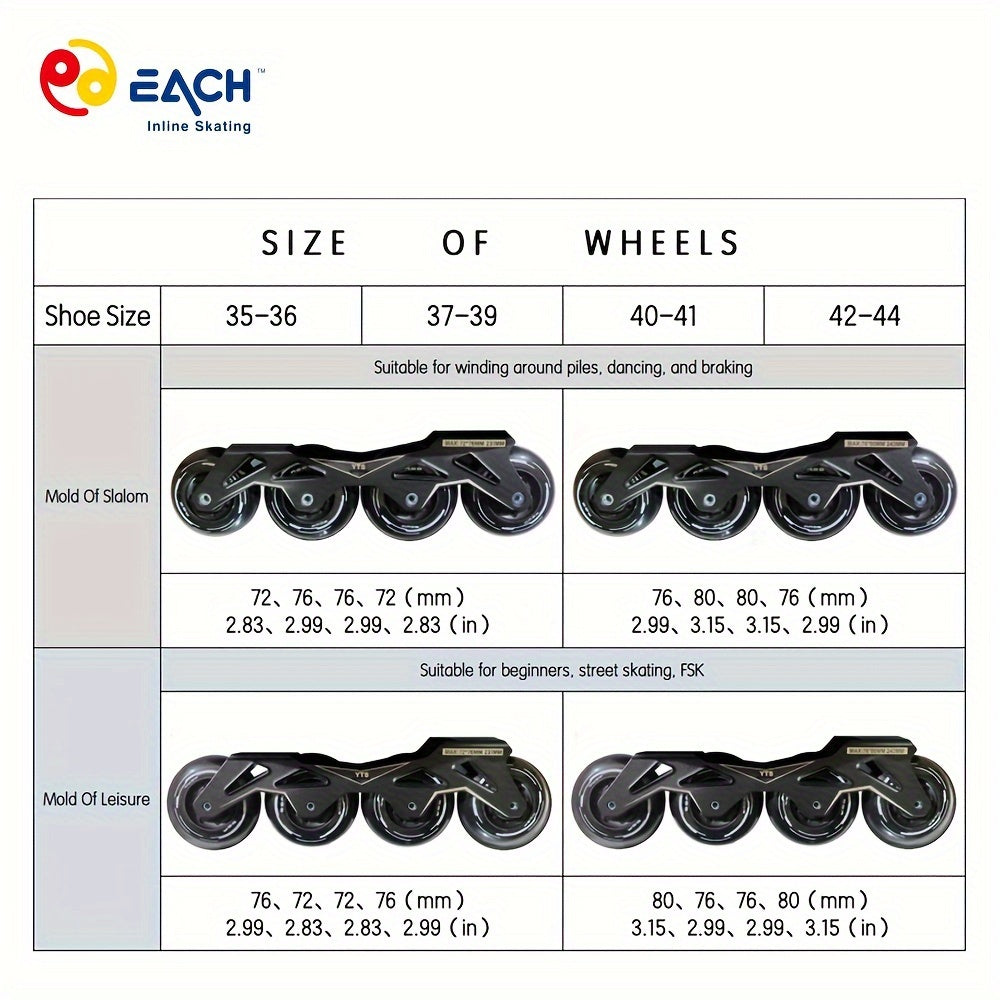 Unisex Inline Skates with Buckle Closure and Four Wheels for Outdoor Sports