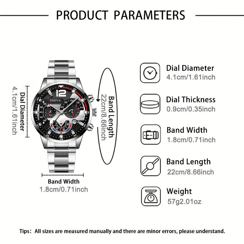 Men's Casual Quartz Watch Alloy Round Dial Battery Powered Non-Rechargeable Button Battery Gift for Dad or Boyfriend