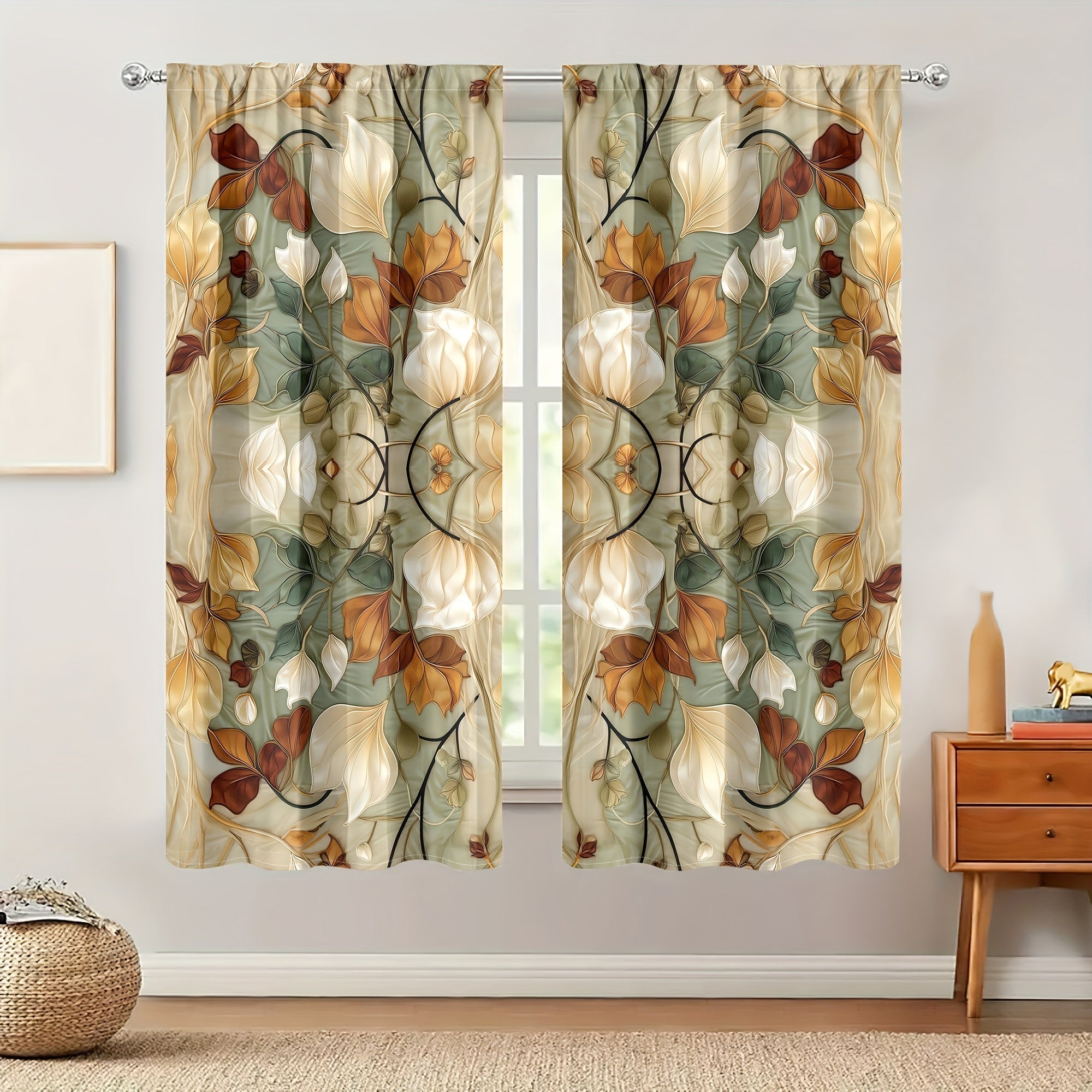 Floral Pattern Curtains Set for Bedroom Living Room Window Treatments Home Decor