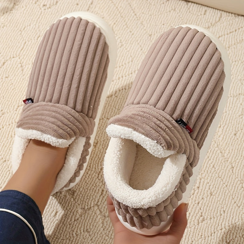 Unisex Plush Cozy Winter Home Shoes Soft Warm Flat-Heel Indoor Slippers