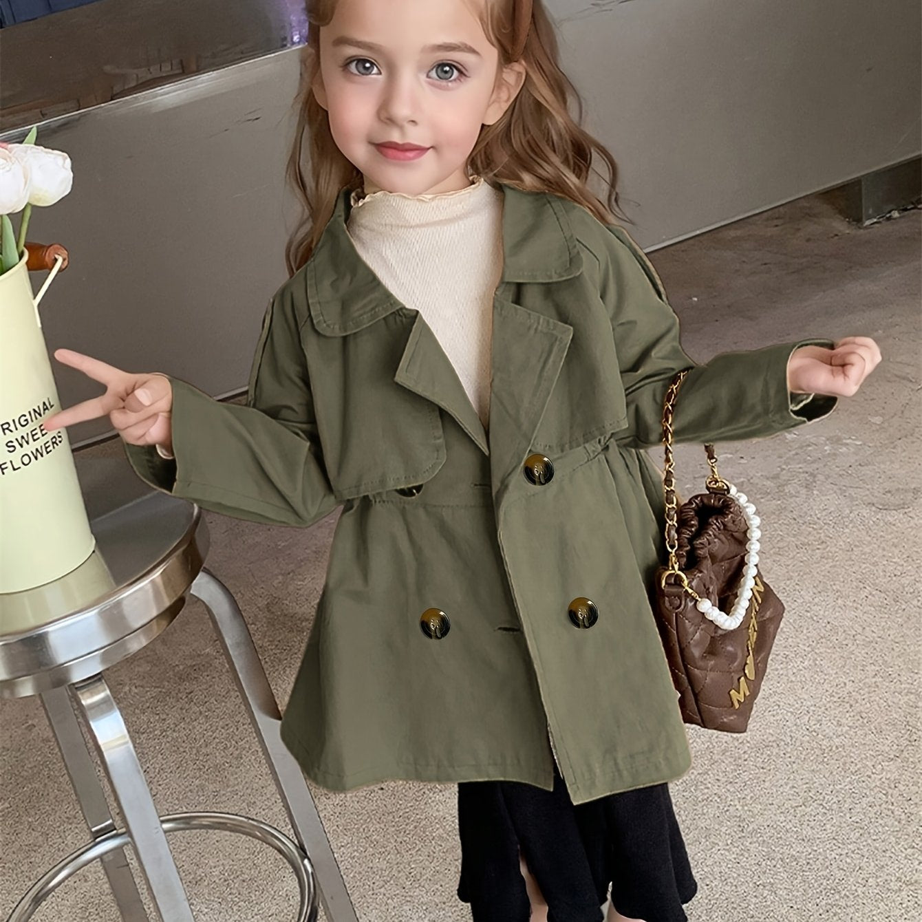 Girls Children's Windbreaker Jacket with Double Buttons for Spring and Autumn