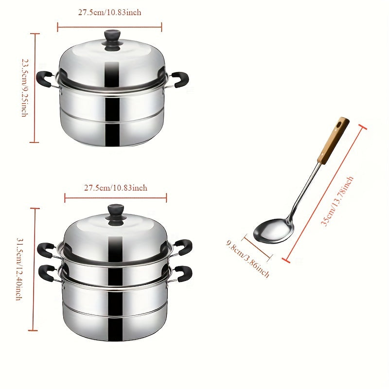 Stainless Steel Steamer Set 2/3 Layers with Stockpot and Ladle for Cooking and Soups