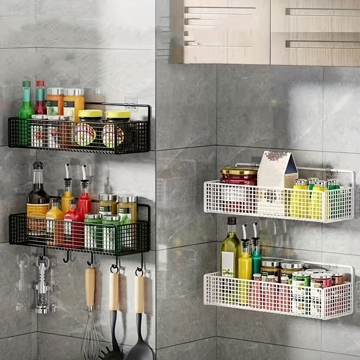 Bathroom Wall-Mounted Storage Rack No-Drill Hollow Design for Bathroom Accessories