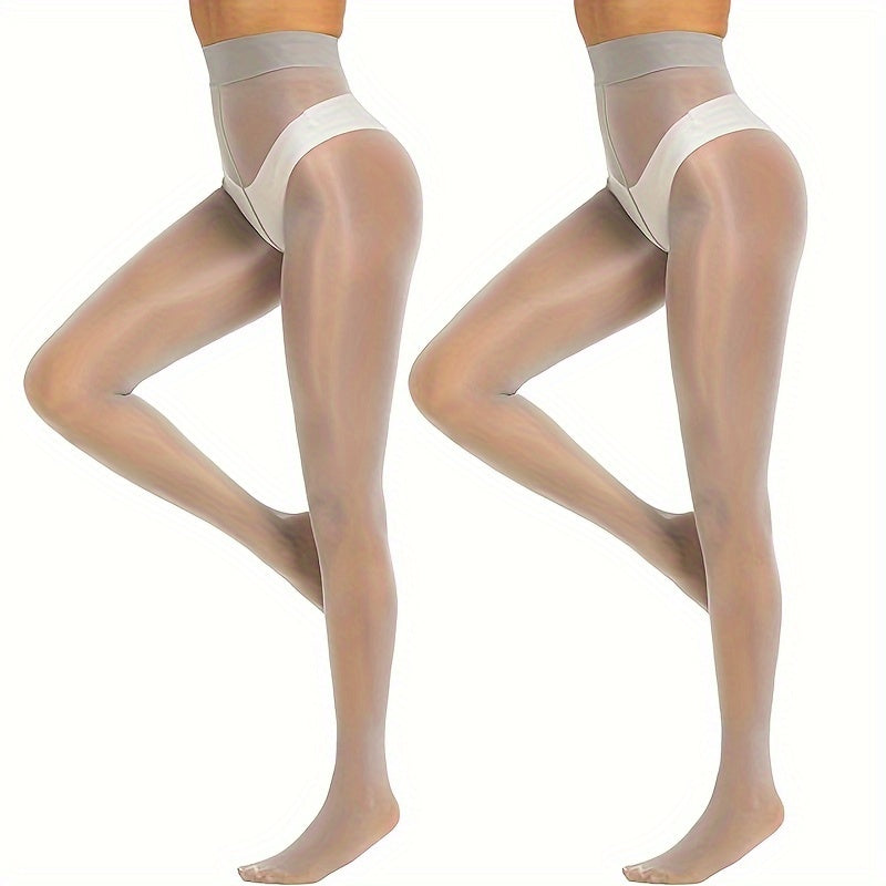 Women Shimmer Tights with Shiny Oil Finish High-Waisted Shaping 2 Pairs