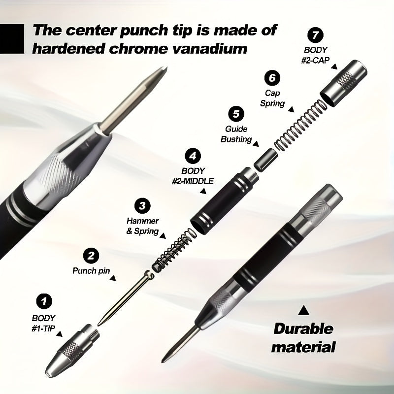 2pcs Heavy Duty Steel Automatic Center Punch Adjustable Tension Waterproof Durable