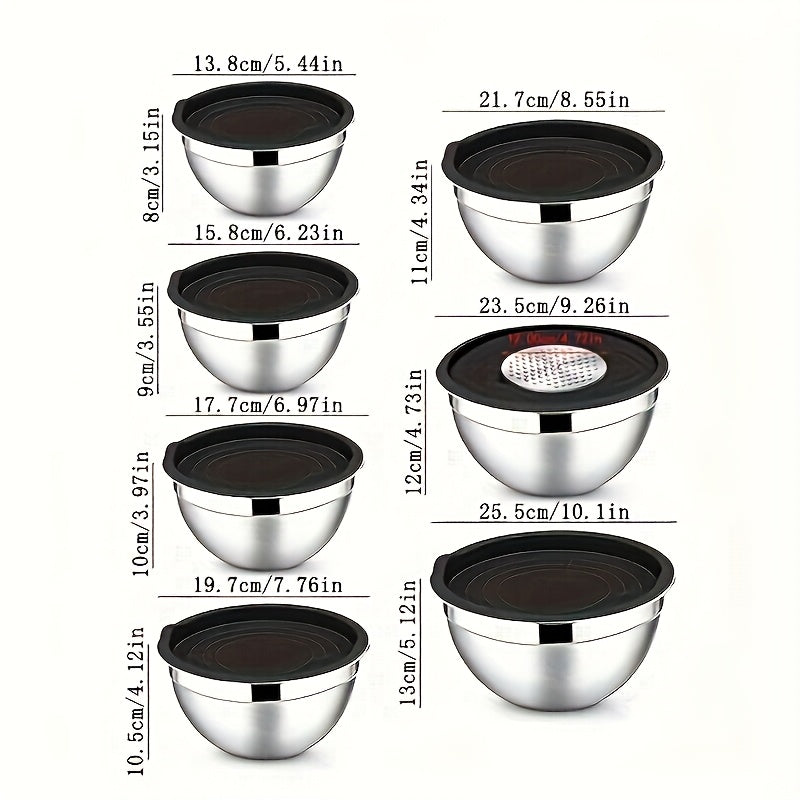 Set of 7 Stainless Steel Mixing Bowls with Black Lids and Flossing Tools