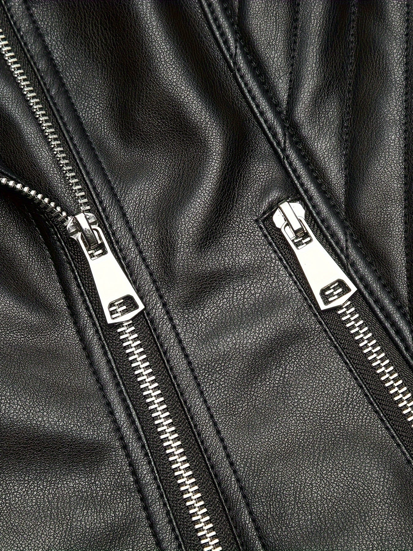 Women's Faux Leather Biker Jacket Skinny Fit Street Style Solid Color Zipper Detail Spring Fall