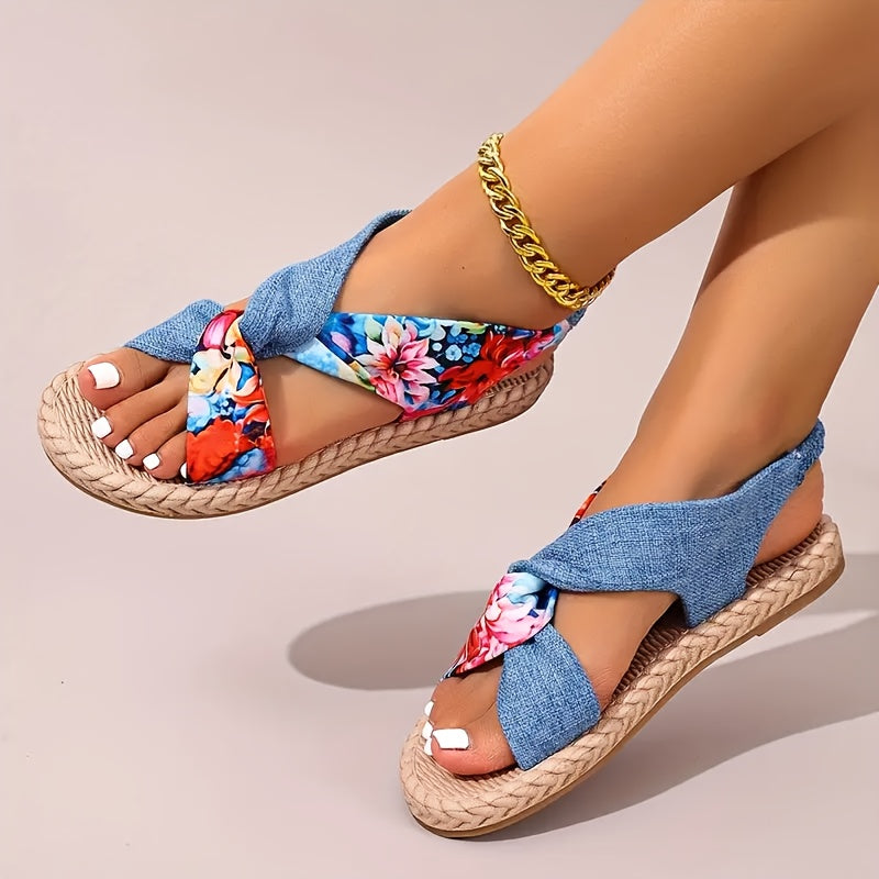 Women's Summer Sandals Open-Toe Breathable Fabric Flat Beach Shoes