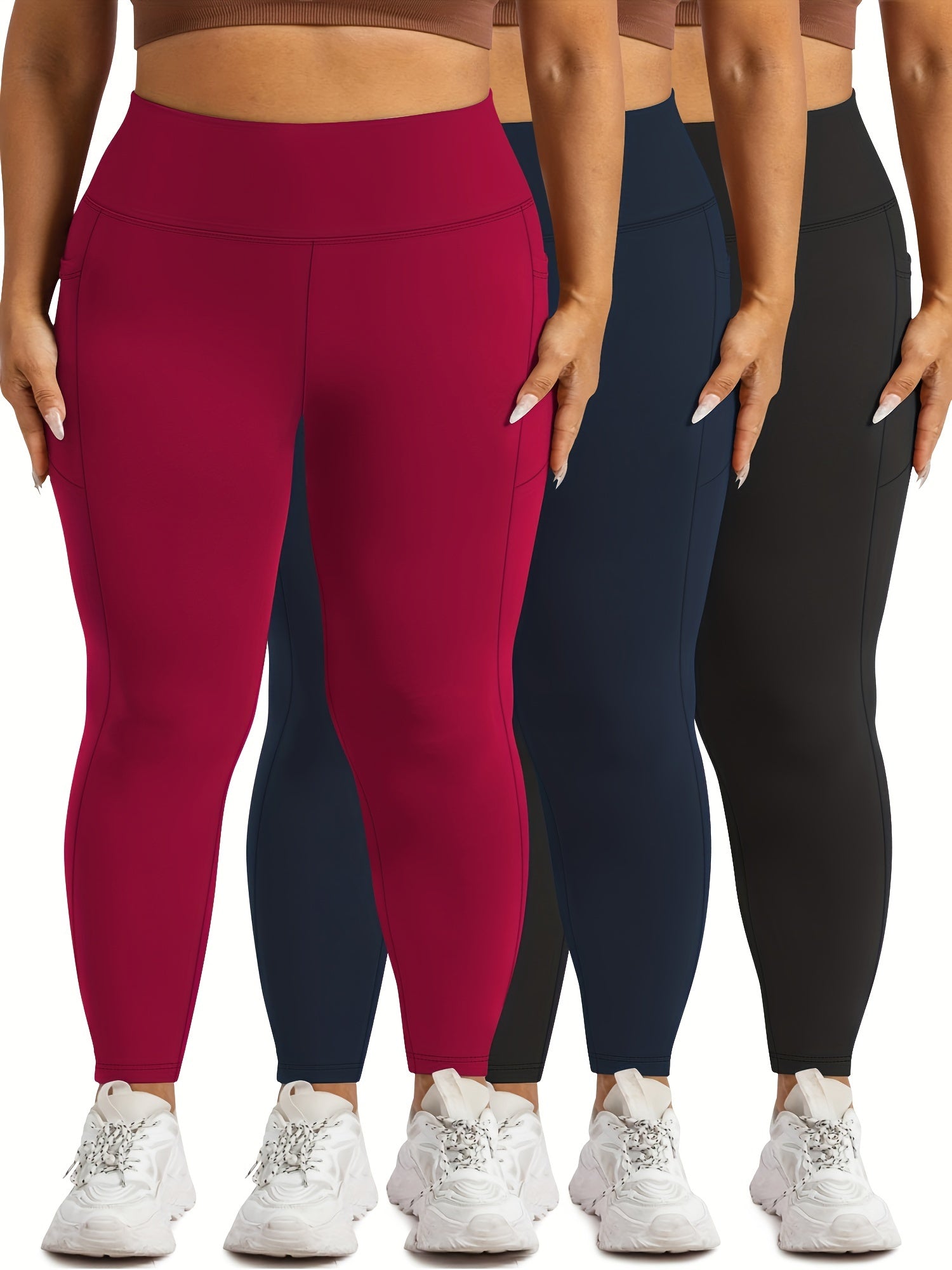 Plus Size Womens Tights 3 Pack High Waist Pockets Abbott Style