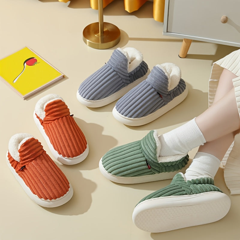 Unisex Plush Cozy Winter Home Shoes Soft Warm Flat-Heel Indoor Slippers
