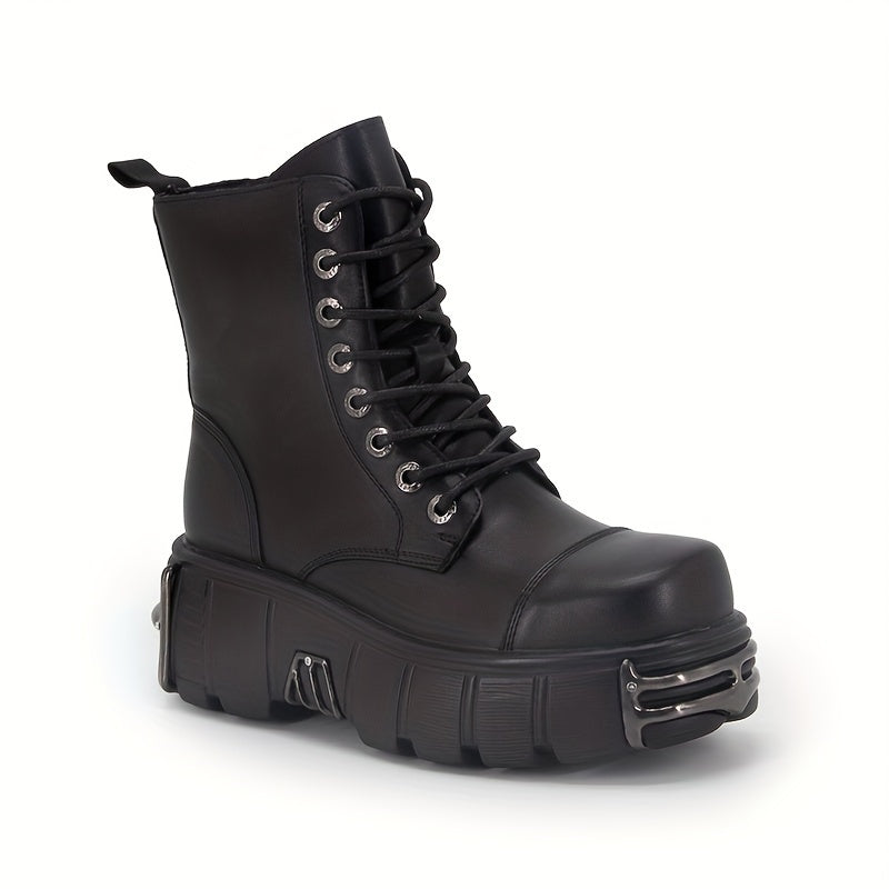 Women's Y2K Punk Ankle Boots Leather Platform Lace-Up Zipper