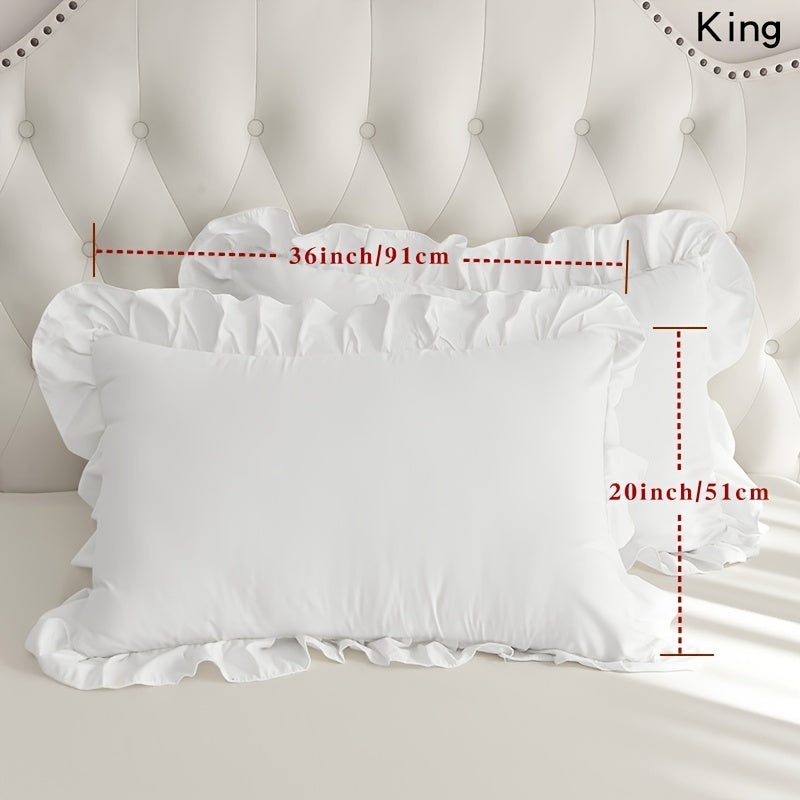 Juego de 2 fundas de almohada blancas con encaje y borde con volantes, material suave y amigable con la piel