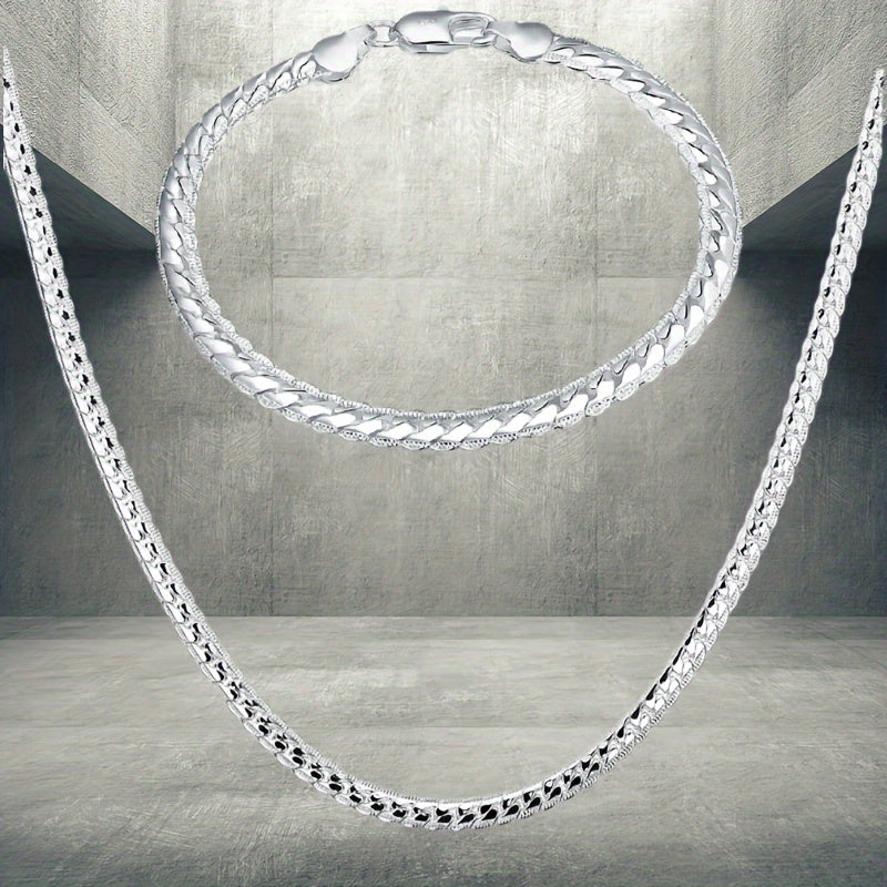 Unisex Streetwear Jewelry Copper Silver Plated Necklace and Bracelet Set for Parties Festivals Weddings