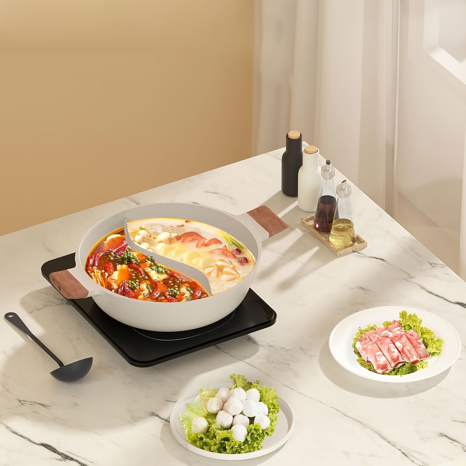 Double-Sided Nonstick Shabu Pot 30.48cm with Divider for Induction Gas Stove