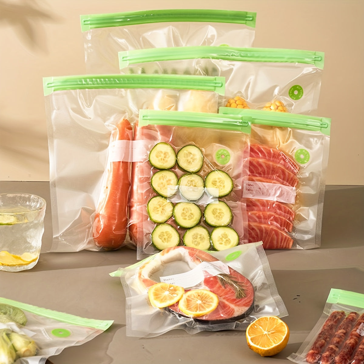 20pcs Reusable Vacuum Food Storage Bags with Airtight Zipper Seal Durable PE Transparent for Fruits