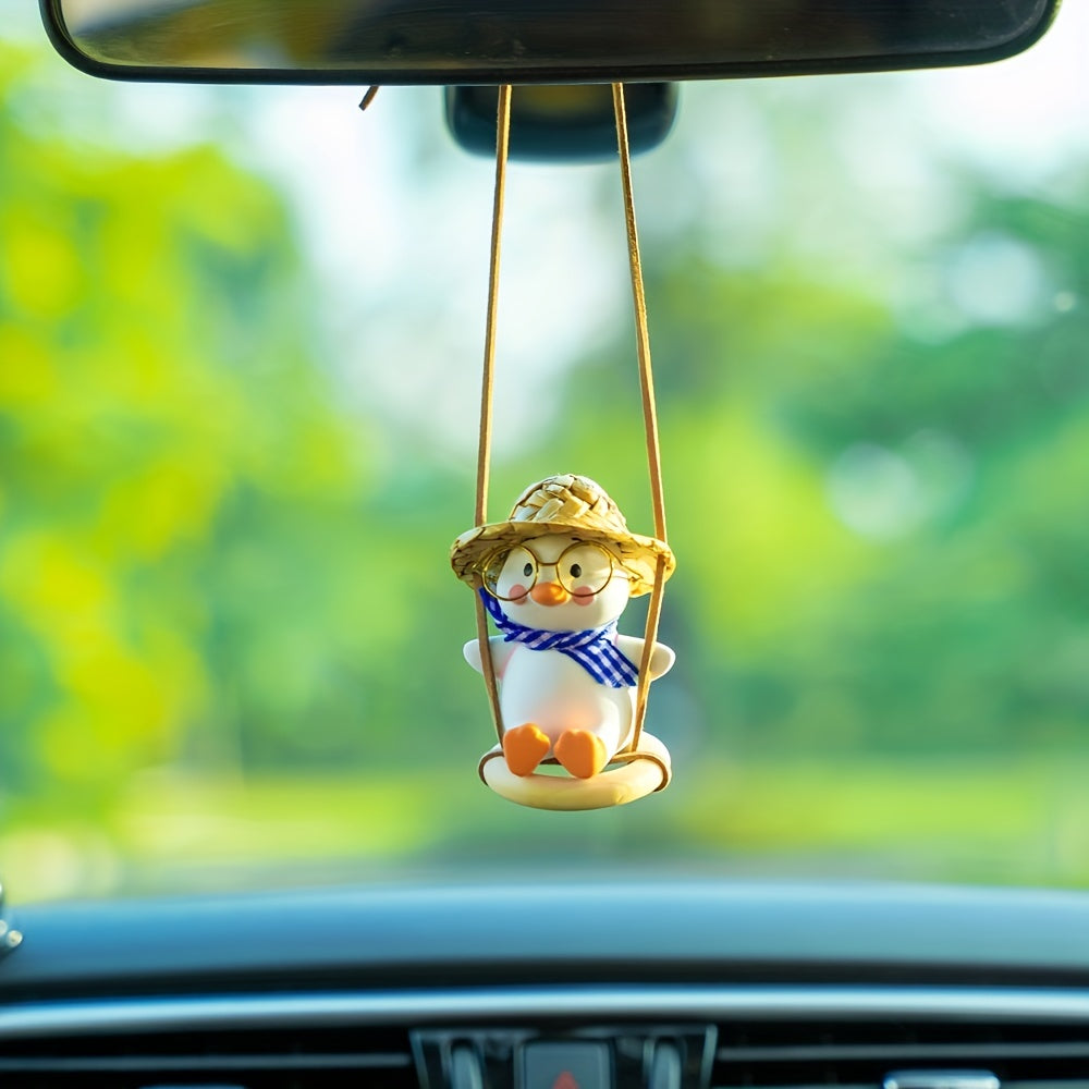Women Girl Car Hanging Ornament Cute Duck Mirror Decor Rearview Mirror Accessory