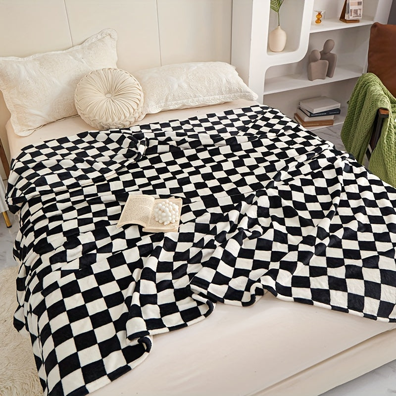 Thickened Flannel Blanket Checkered Soft Warm for Living Room Bedroom Sofa