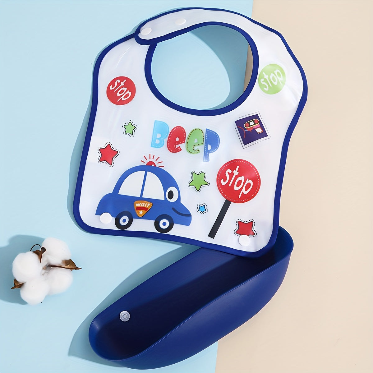 Kids Waterproof Cartoon Bib with Snap Closure, Detachable, Washable