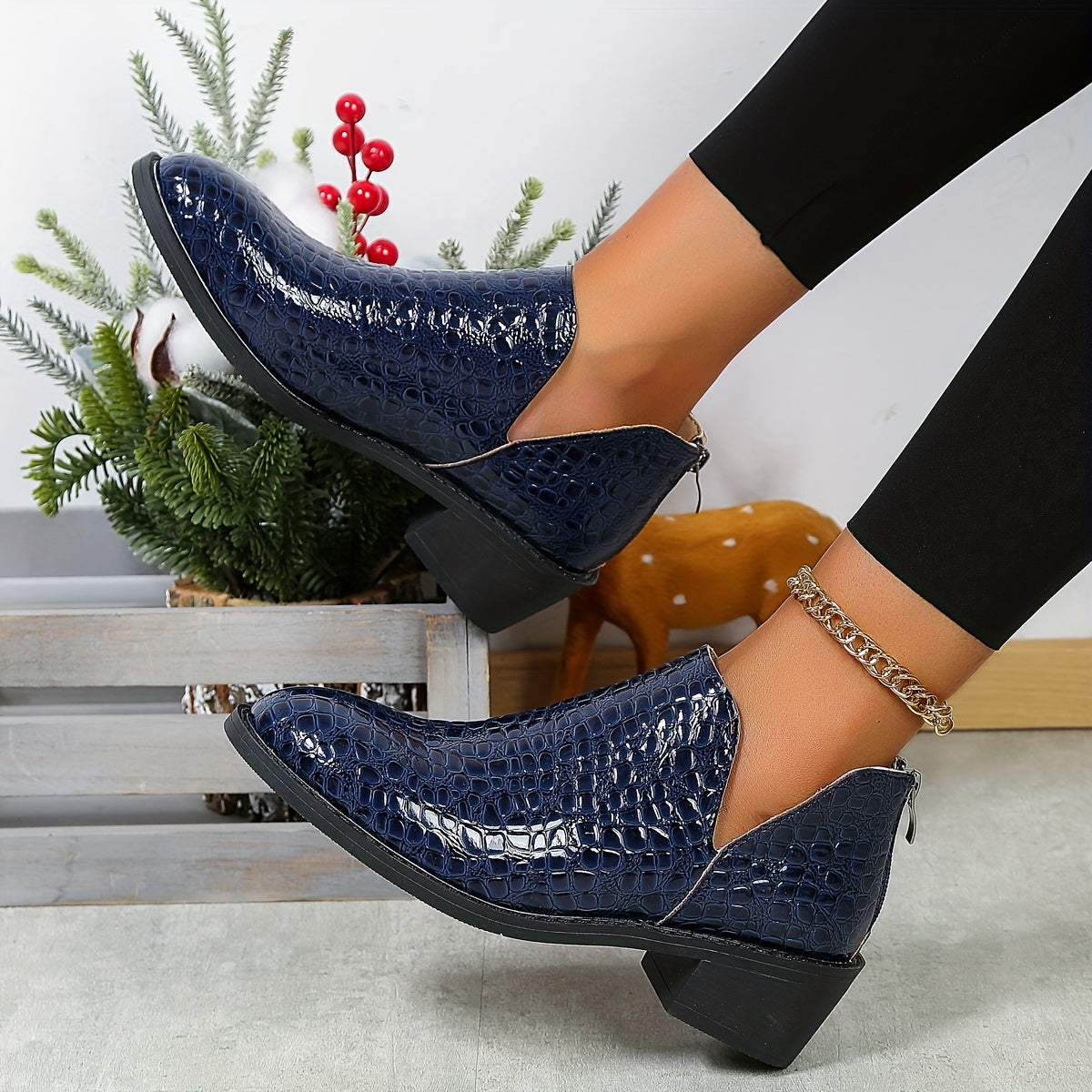 Women's Chunky Heel Ankle Boots Synthetic Back Zipper Non-Slip All-Season Dress