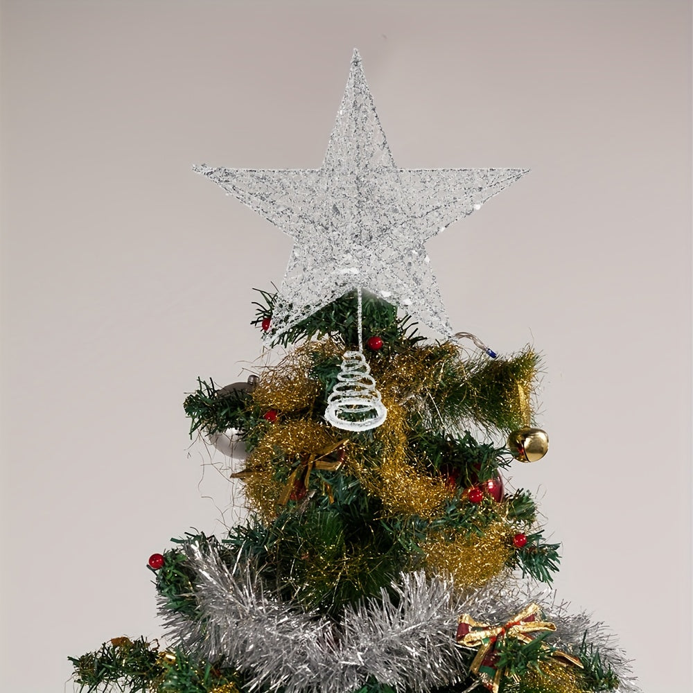 Handcrafted Iron Glitter Star Tree Topper for Christmas and Thanksgiving No-Battery Tabletop or Tree Display Pack of 1