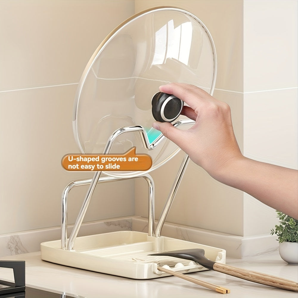 Органайзер для крышек кастрюль с держателем для ложки, экономящий место в кухонном хранении