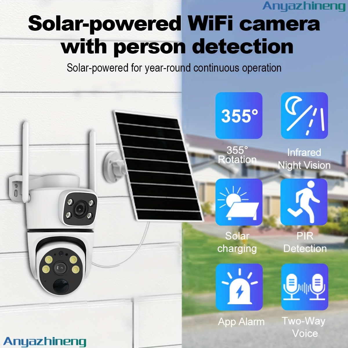 Outdoor Security Camera with PTZ 1080p HD Motion Detection Two-Way Audio Solar Powered