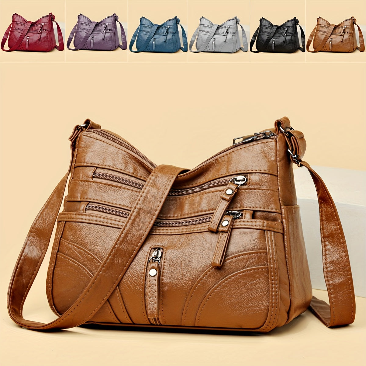 Women's Quilted Crossbody Bag Synthetic Leather Lightweight Small Purse with Zipper Closure