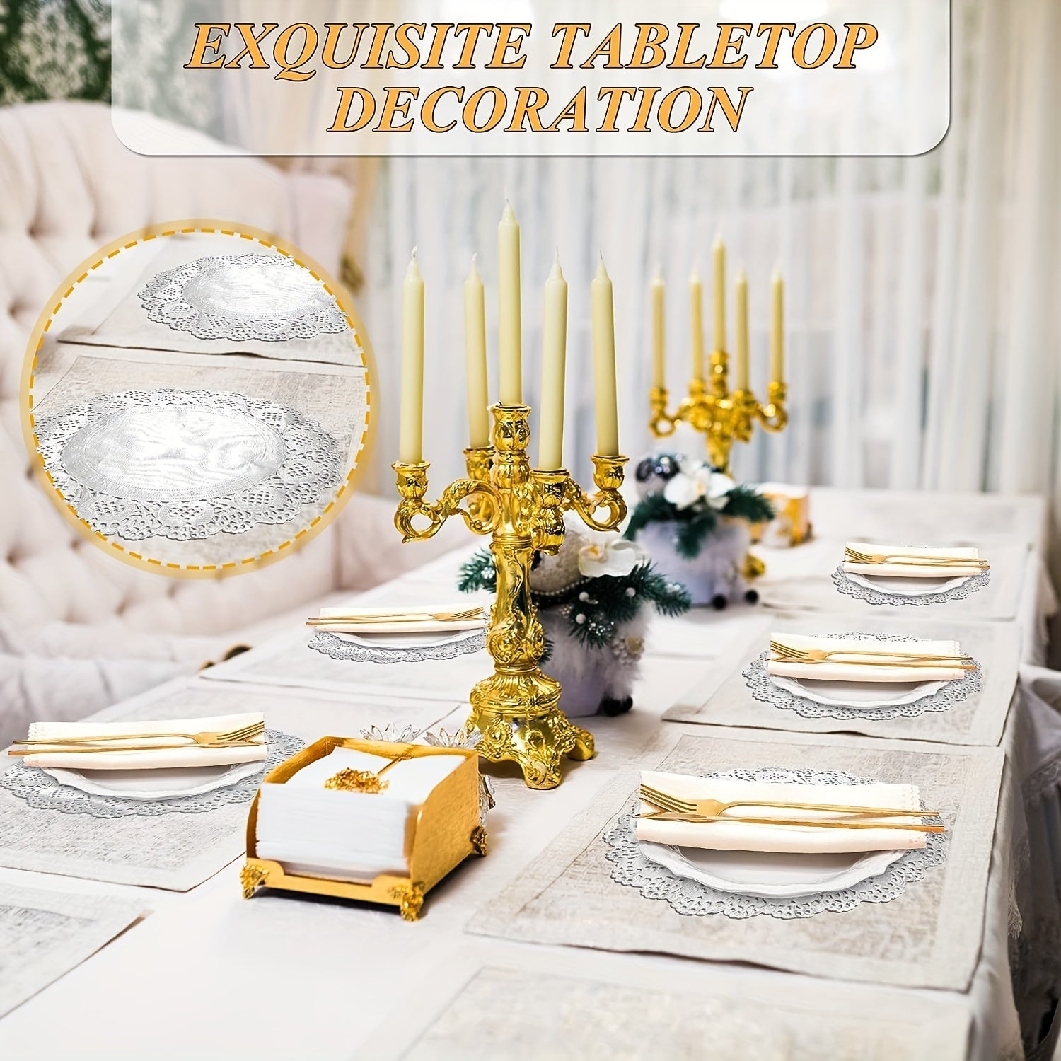 Pack of 100 Silver Lace Round Paper Doilies for Desserts and Events