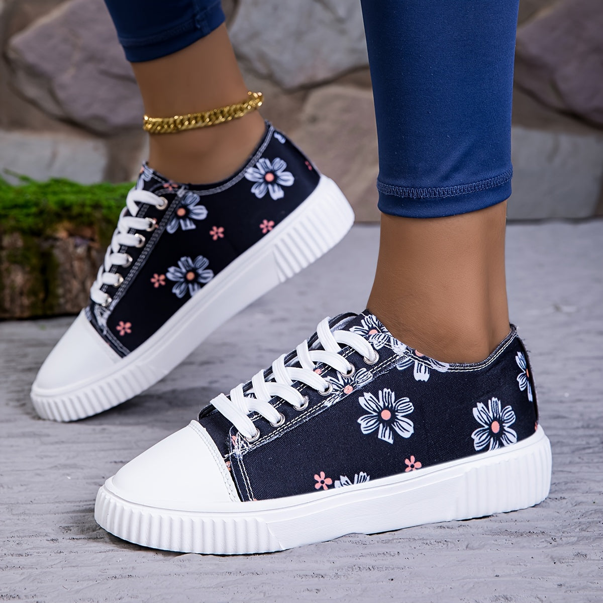 Женские кроссовки из холста на шнуровке, повседневные балетки с цветочным принтом