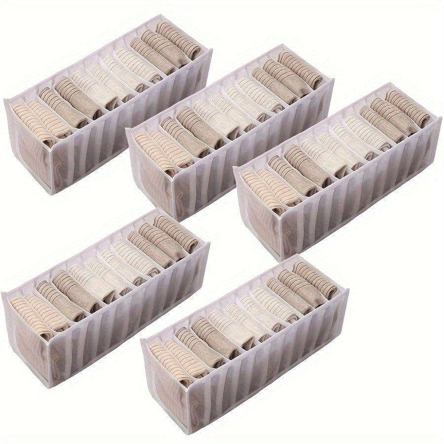 Yig'iladigan Ichki kiyim va Paypoq Tashuvchisi - 11 Bo'limli 5 Dona To'plami, Shkafda Saqlash uchun Tortma Bo'luvchisi, Nylon Materialdan, Ranglar: Kulrang, Qora, Oq