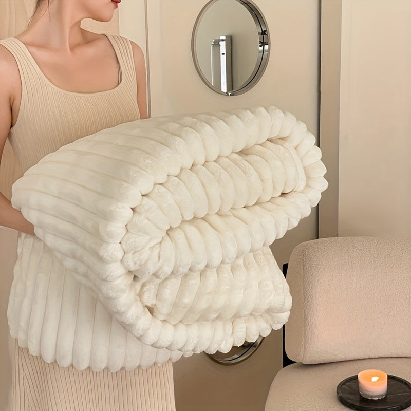 Geometric Pattern Plush Throw Blanket Soft Cozy All-Season Knitted Polyester Bed Sofa Outdoor