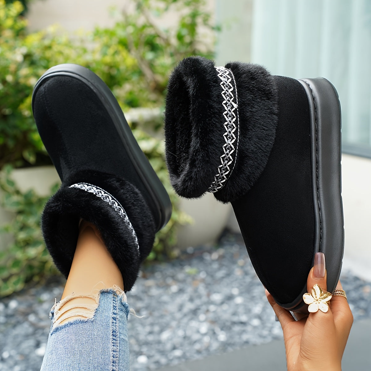 Women's Autumn Winter Solid Color Plush House Slippers Anti-Slip Comfort