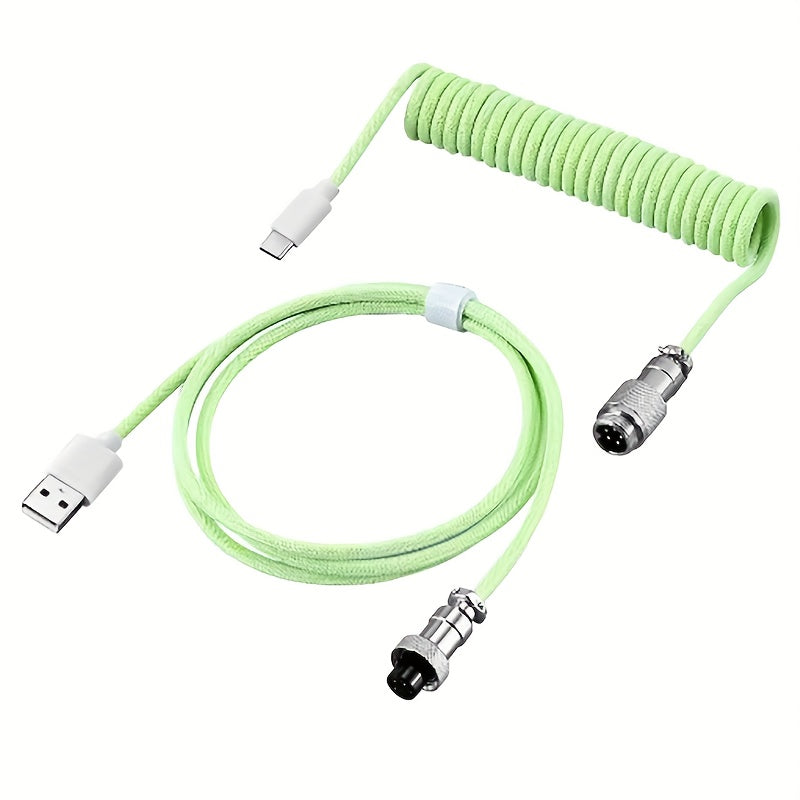 Coiled USB C Mechanical Keyboard Cable with Aviator Connector for Gaming Keyboards
