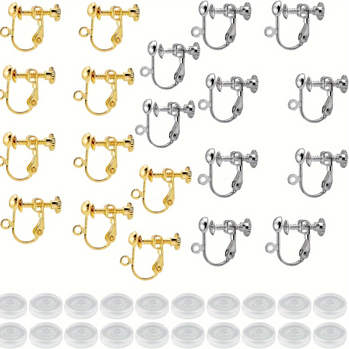 20 Pairs Ear Clip Jewelry Accessories Non-Piercing Anti-Pain Cushions White Gold