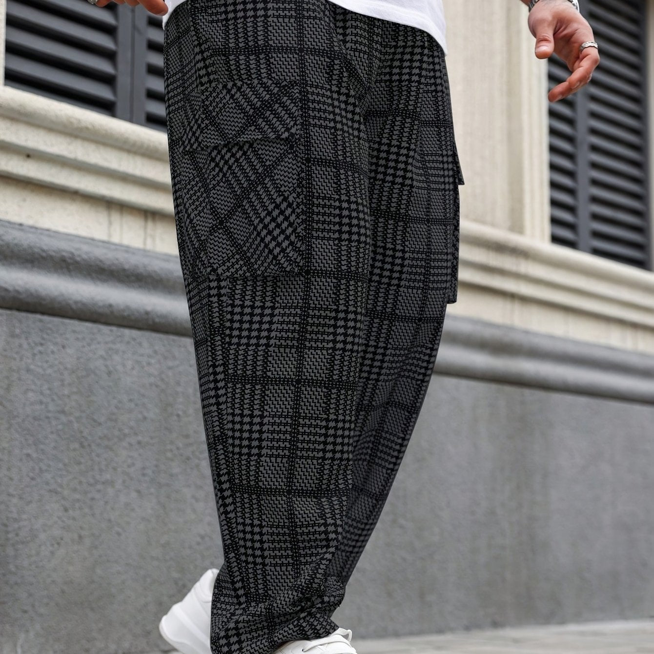 Men's Plus Size Casual Straight Leg Pants Striped Polyester Loose Fit Street Style