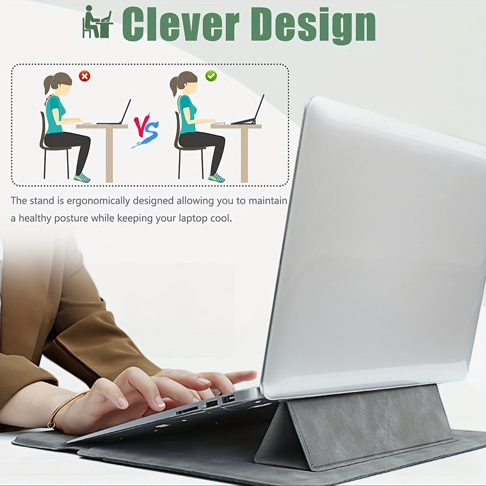 Leather Laptop Sleeve with Stand Water-Resistant for 13.3 and 14.1 Inch Notebooks Green Khaki Dark Grey Light Grey Navy Blue