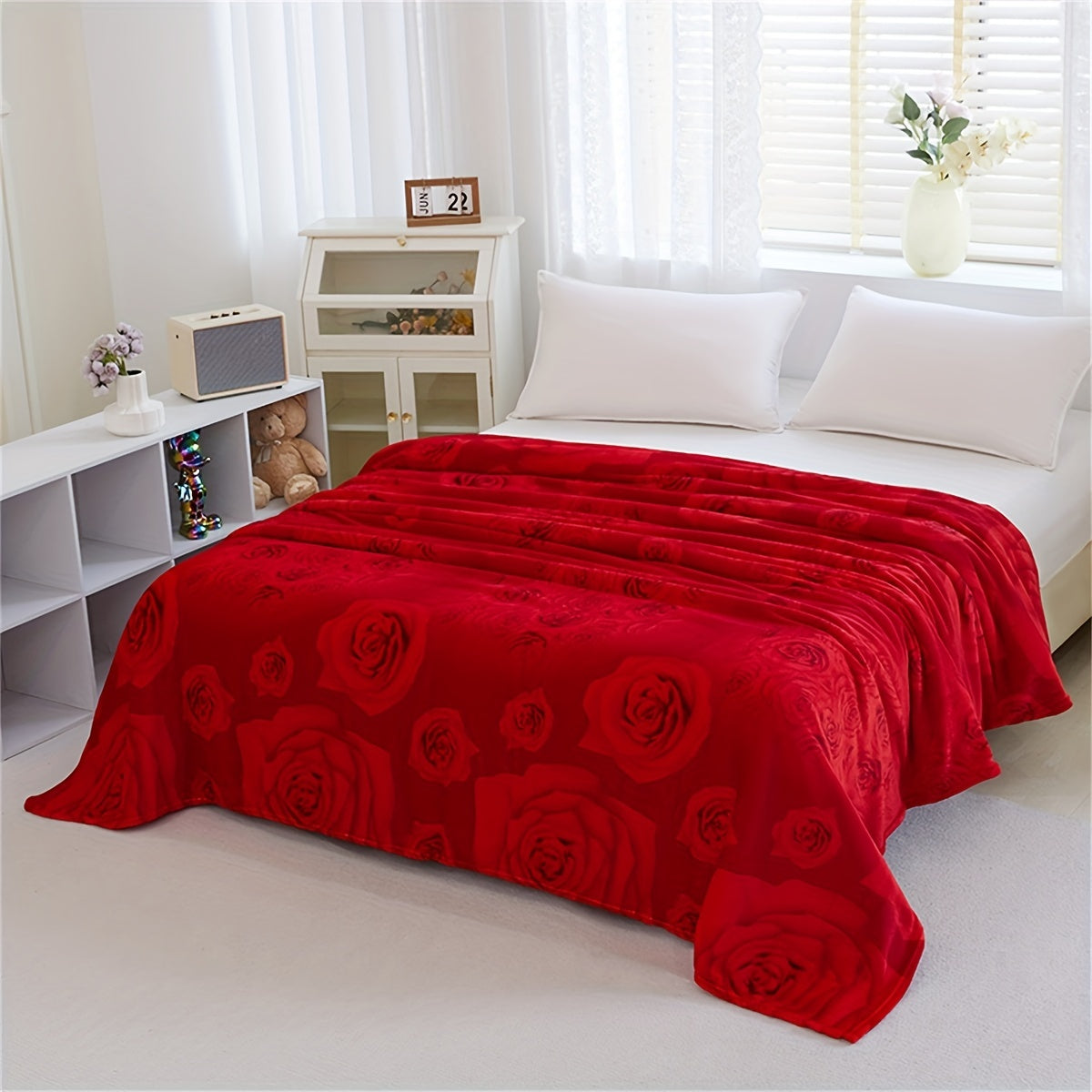 Soft Rose Pattern Bed Blanket for Sofa Bed Camping Travel and Gift