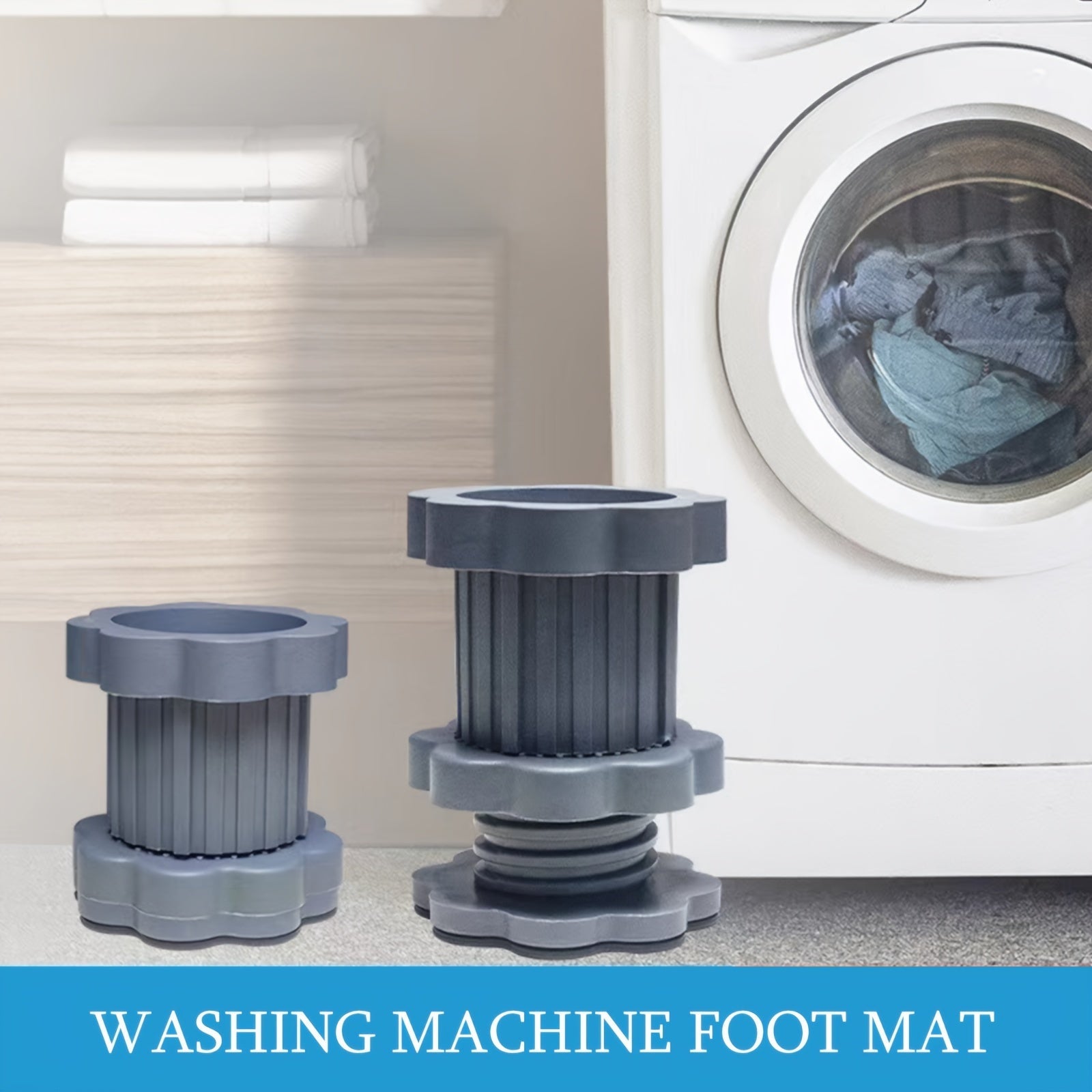 To'rt dona Duragrip Moslashuvchan Balansli Anti-Vibratsiya Kir yuvish mashinasi Poyafzal Padlari to'plami, 200Kg yuk ko'tarish qobiliyati bilan. Slip-Stop Qaytish Ko'taruvchi Mat va Universal Mebel Turg'ichi Dampersni o'z ichiga oladi.