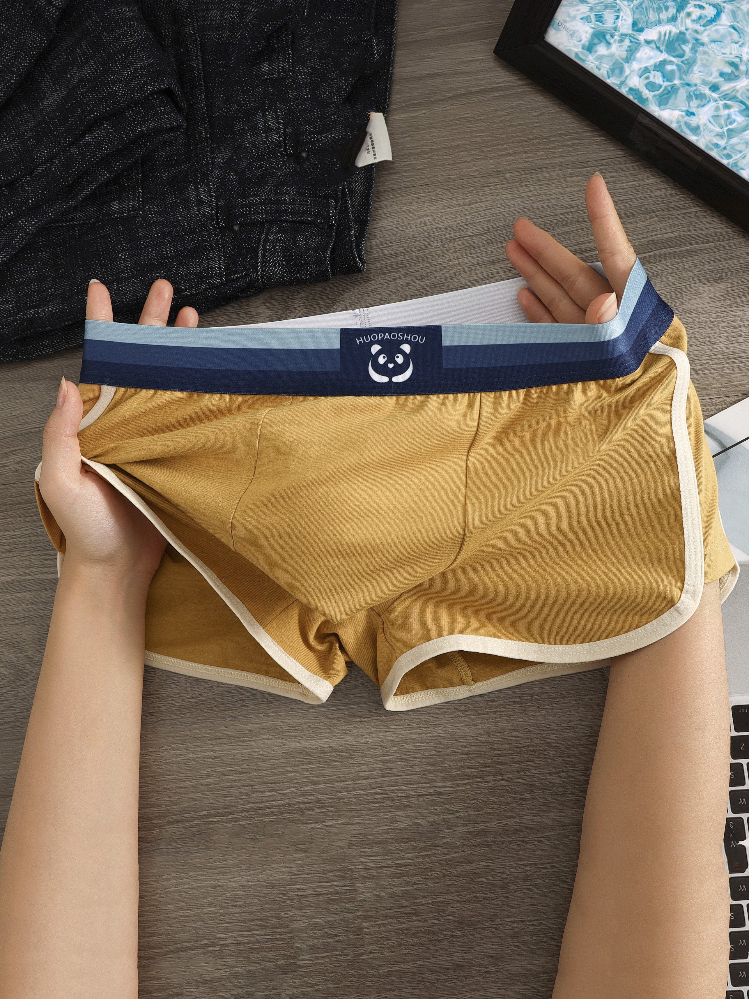 Men's Cotton Boxer Briefs Pack of 3 Breathable Solid Color Stretchy Underwear